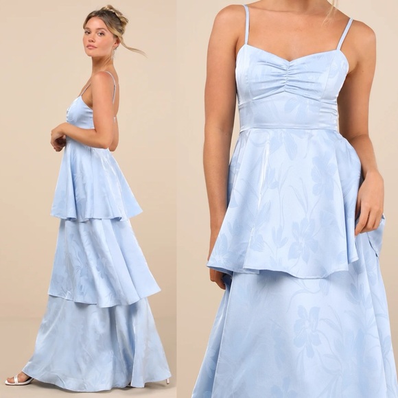 Light Blue Ballet Jacquard Tiered Maxi Dress 🌿 - Picture 1 of 10